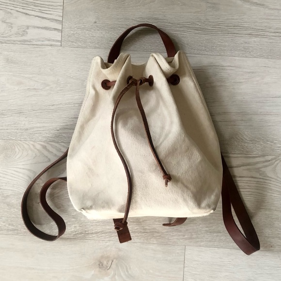Madewell Canvas Leather Somerset Drawstring Backpack Purse - Picture 15 of 16